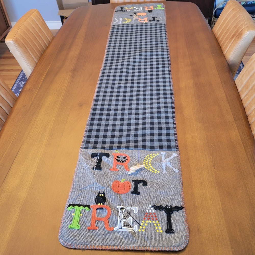 Halloween Trick or Treat Applique Table Runner Fall Decor 70x14